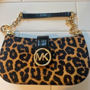 Michael Kors Black and Tan Leopard Clutch